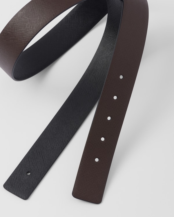 Reversible Saffiano leather belt strap - Coffee Reversible Saffiano leather belt strap - Coffee