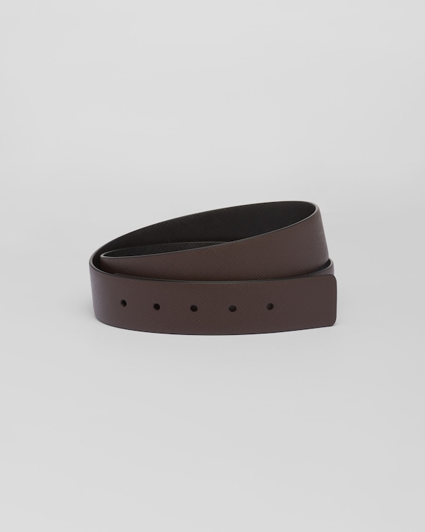 Reversible Saffiano leather belt strap - Coffee Reversible Saffiano leather belt strap - Coffee