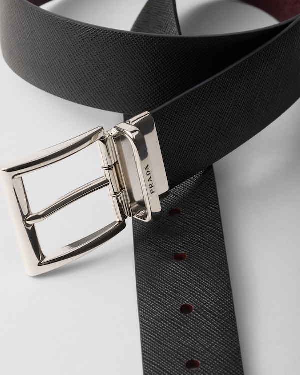 Saffiano Leather Reversible Belt - Black/Garnet Saffiano Leather Reversible Belt - Black/Garnet
