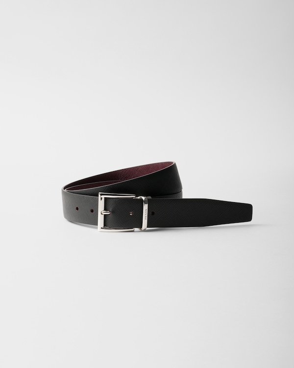 Saffiano Leather Reversible Belt - Black/Garnet Saffiano Leather Reversible Belt - Black/Garnet