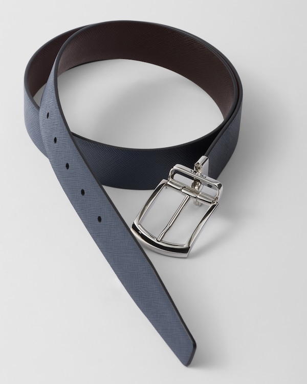 Reversible Saffiano leather belt - Coffee/Baltic Blue Reversible Saffiano leather belt - Coffee/Baltic Blue