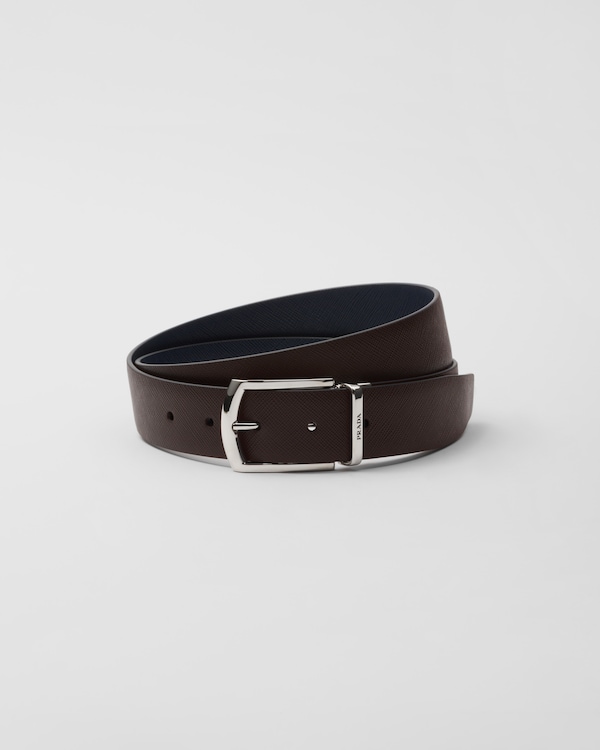 Reversible Saffiano leather belt - Coffee/Baltic Blue Reversible Saffiano leather belt - Coffee/Baltic Blue