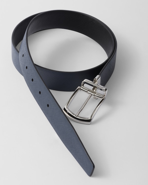 Reversible Saffiano leather belt - Black/Baltic Blue Reversible Saffiano leather belt - Black/Baltic Blue