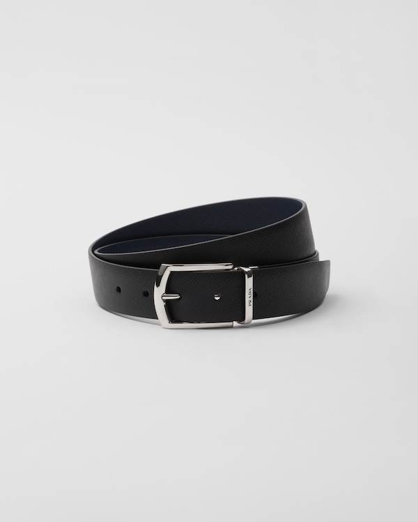 Reversible Saffiano leather belt - Black/Baltic Blue Reversible Saffiano leather belt - Black/Baltic Blue
