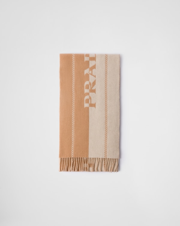 Small wool scarf with jacquard logo - Ivory/Camel Small wool scarf with jacquard logo - Ivory/Camel