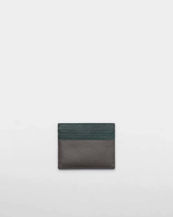 Saffiano leather card holder - Smoky Gray/Emerald Saffiano leather card holder - Smoky Gray/Emerald
