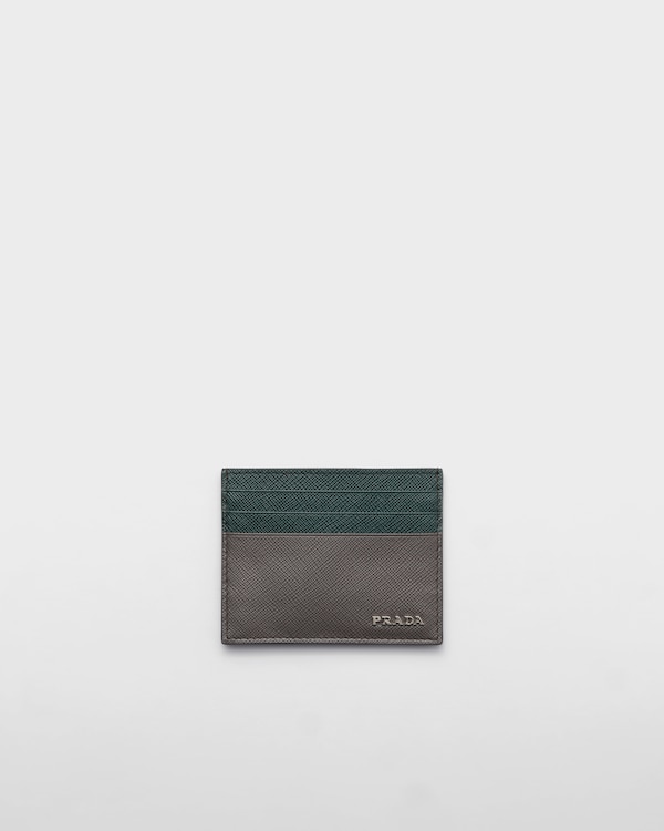 Saffiano leather card holder - Smoky Gray/Emerald Saffiano leather card holder - Smoky Gray/Emerald
