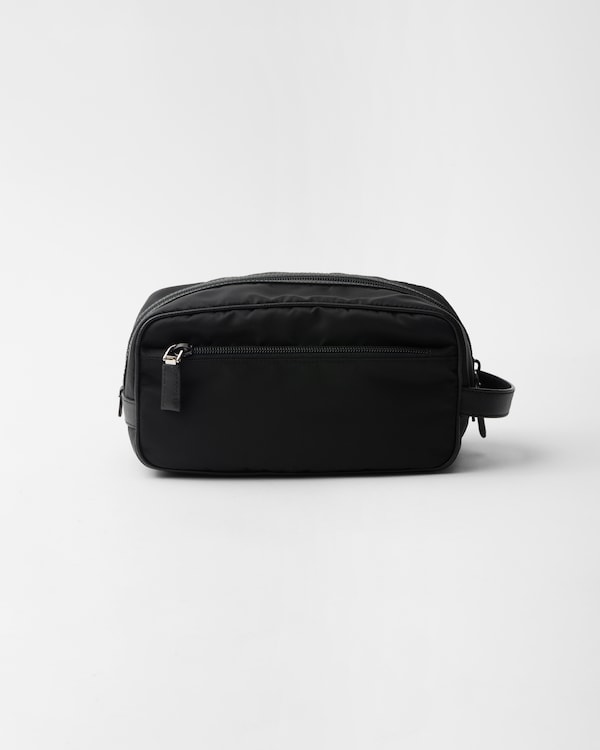 Re-Nylon and Saffiano leather travel pouch - Black Re-Nylon and Saffiano leather travel pouch - Black