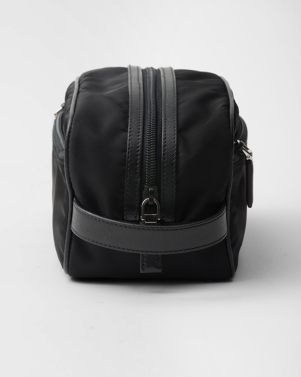 Re-Nylon and Saffiano leather travel pouch - Black Re-Nylon and Saffiano leather travel pouch - Black