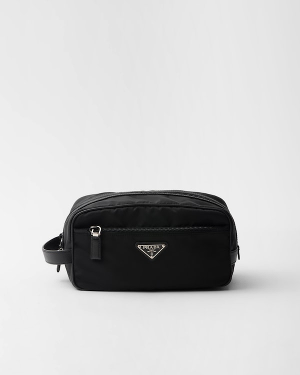Re-Nylon and Saffiano leather travel pouch - Black Re-Nylon and Saffiano leather travel pouch - Black