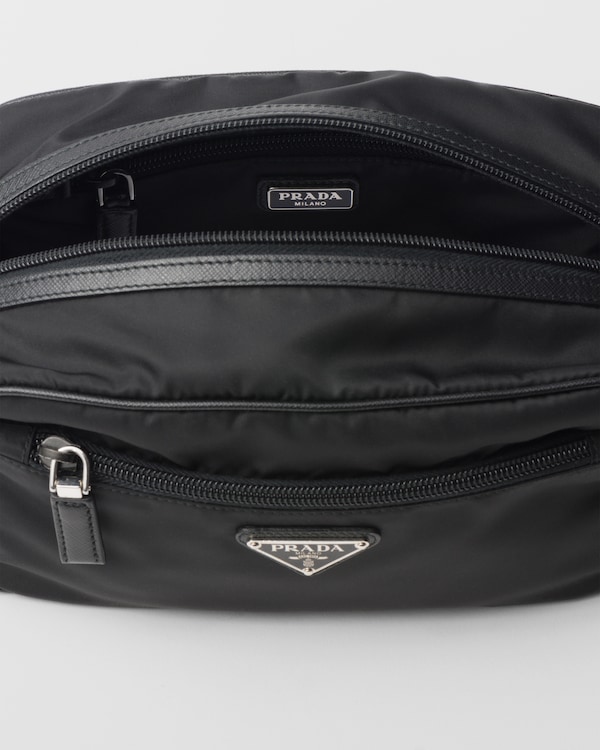 Re-Nylon and Saffiano leather travel pouch - Black Re-Nylon and Saffiano leather travel pouch - Black