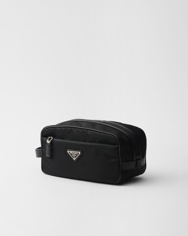Re-Nylon and Saffiano leather travel pouch - Black Re-Nylon and Saffiano leather travel pouch - Black