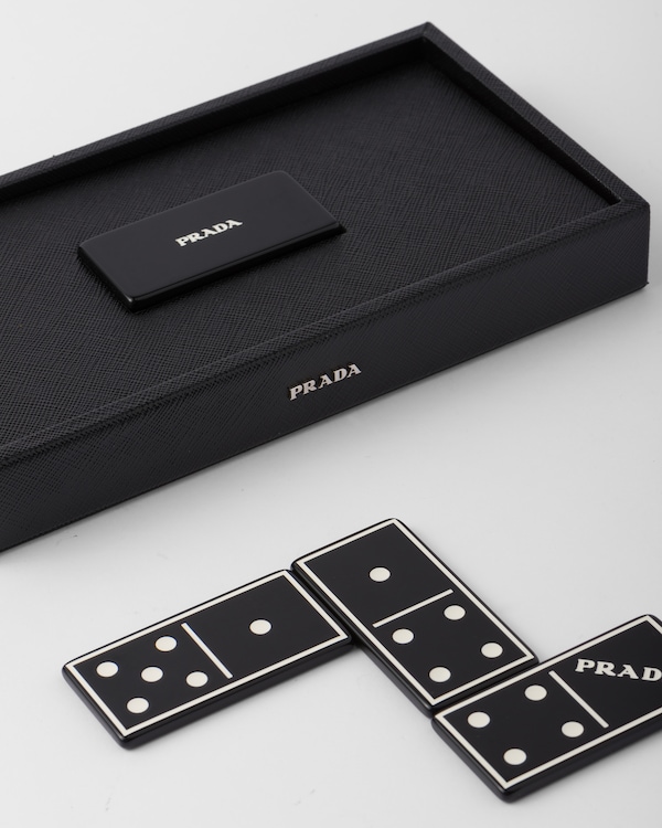 Saffiano leather Dominoes set - Black Saffiano leather Dominoes set - Black