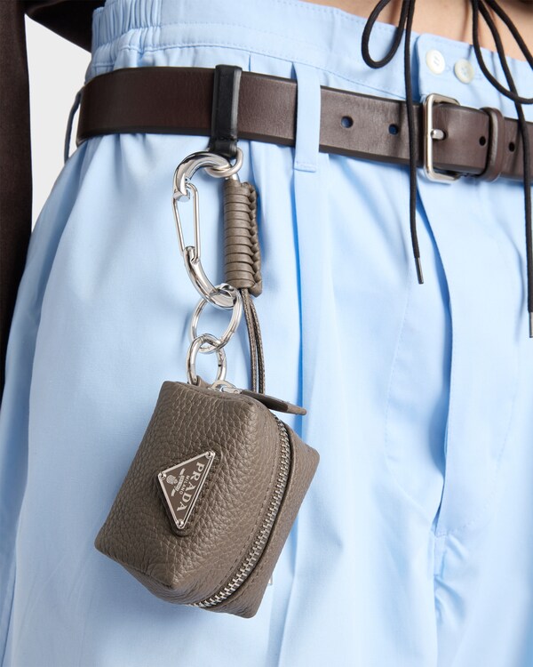 Leather keychain charm - Bamboo Gray Leather keychain charm - Bamboo Gray