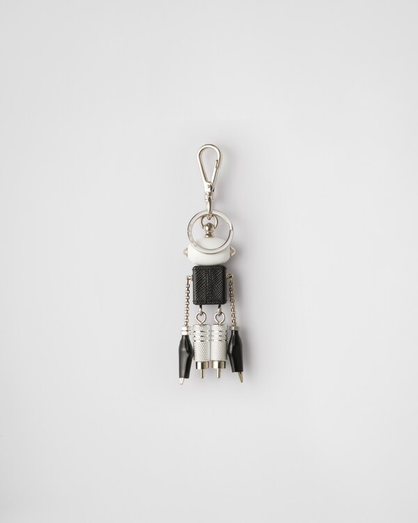 Robot Saffiano leather keychain charm - Steel/Black Robot Saffiano leather keychain charm - Steel/Black