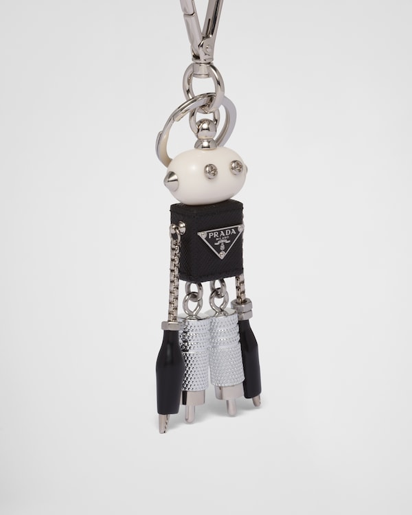 Robot Saffiano leather keychain charm - Steel/Black Robot Saffiano leather keychain charm - Steel/Black