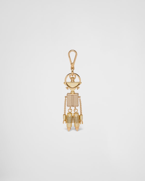 Robot Saffiano leather keychain charm - Platinum Robot Saffiano leather keychain charm - Platinum