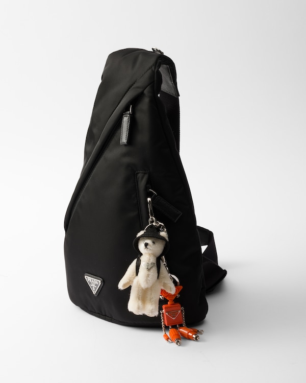 Robot Saffiano leather keychain charm - Orange Robot Saffiano leather keychain charm - Orange