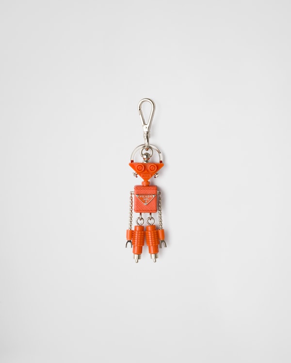 Robot Saffiano leather keychain charm - Orange Robot Saffiano leather keychain charm - Orange