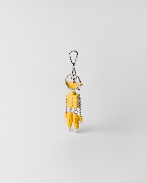 Robot Saffiano leather keychain charm - Sunny Yellow Robot Saffiano leather keychain charm - Sunny Yellow