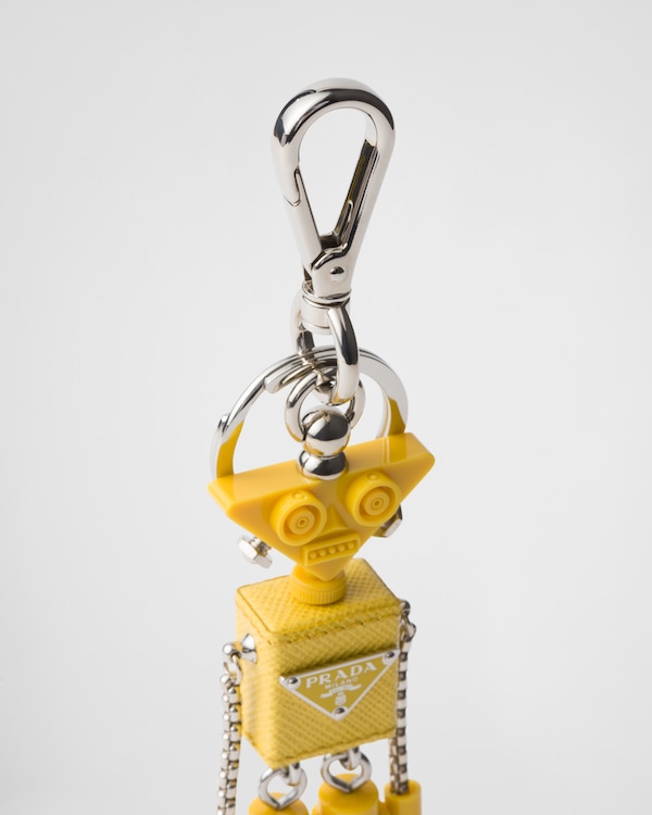 Robot Saffiano leather keychain charm - Sunny Yellow Robot Saffiano leather keychain charm - Sunny Yellow