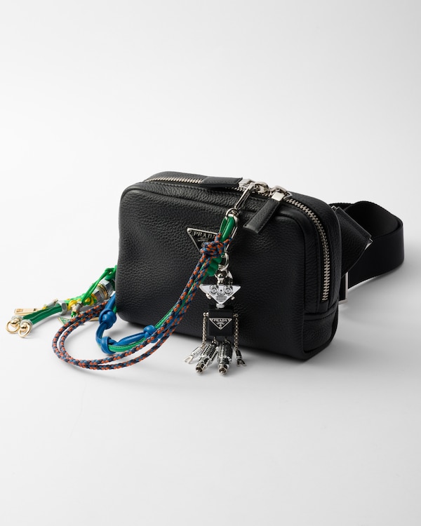 Robot Saffiano leather keychain charm - Steel/Black Robot Saffiano leather keychain charm - Steel/Black