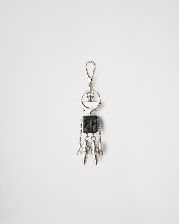 Robot Saffiano leather keychain charm - Steel/Black Robot Saffiano leather keychain charm - Steel/Black