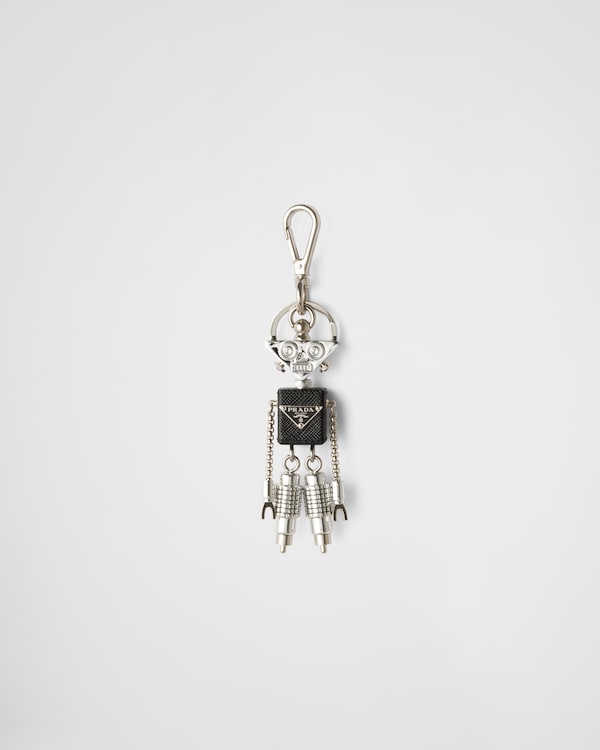 Robot Saffiano leather keychain charm - Steel/Black Robot Saffiano leather keychain charm - Steel/Black