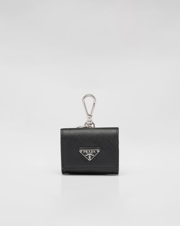 Saffiano 皮革耳机包挂饰 - 黑色 Saffiano 皮革耳机包挂饰 - 黑色