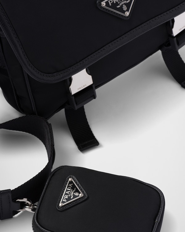 Re-Nylon and Saffiano leather shoulder bag - Black Re-Nylon and Saffiano leather shoulder bag - Black
