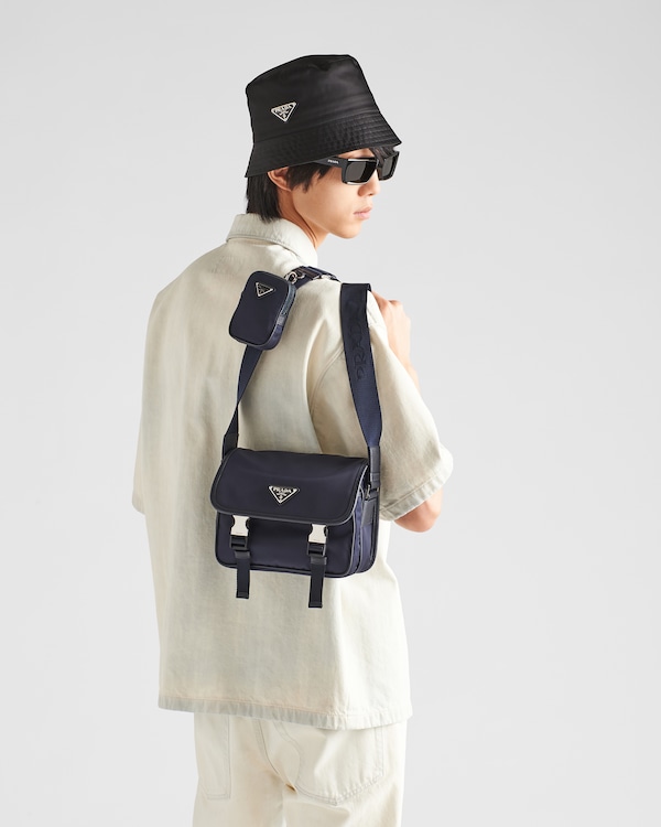 Re-Nylon and Saffiano leather shoulder bag - Navy Re-Nylon and Saffiano leather shoulder bag - Navy