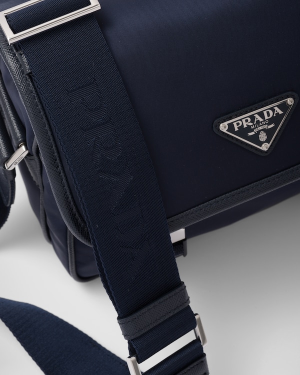 Re-Nylon and Saffiano leather shoulder bag - Navy Re-Nylon and Saffiano leather shoulder bag - Navy