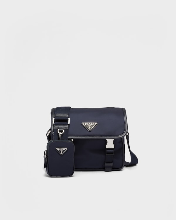 Re-Nylon and Saffiano leather shoulder bag - Navy Re-Nylon and Saffiano leather shoulder bag - Navy