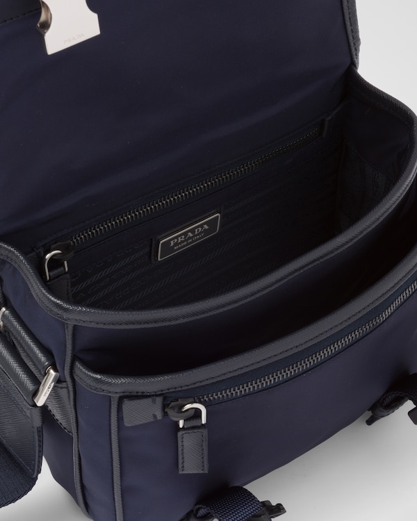 Re-Nylon and Saffiano leather shoulder bag - Navy Re-Nylon and Saffiano leather shoulder bag - Navy