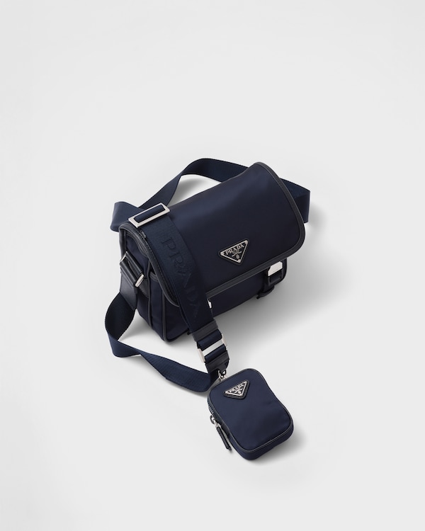 Re-Nylon and Saffiano leather shoulder bag - Navy Re-Nylon and Saffiano leather shoulder bag - Navy