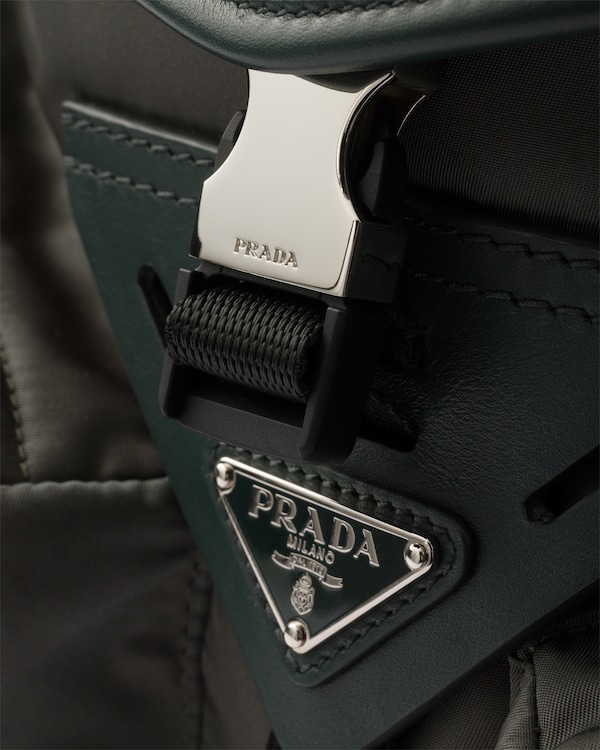 Re-Nylon and leather shoulder bag - Forest Green Re-Nylon and leather shoulder bag - Forest Green