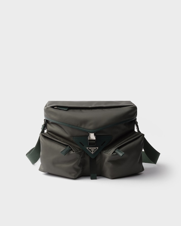Re-Nylon and leather shoulder bag - Forest Green Re-Nylon and leather shoulder bag - Forest Green