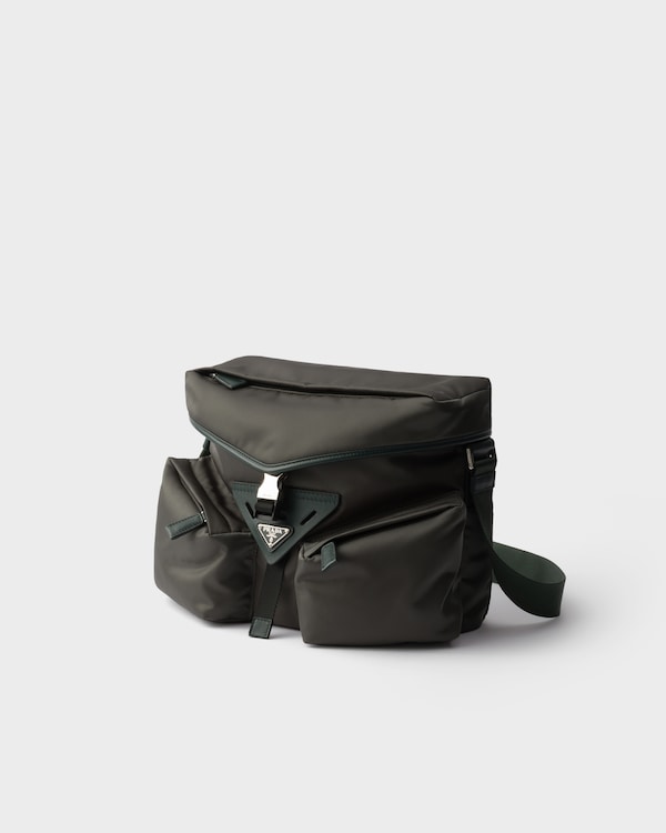 Re-Nylon and leather shoulder bag - Forest Green Re-Nylon and leather shoulder bag - Forest Green