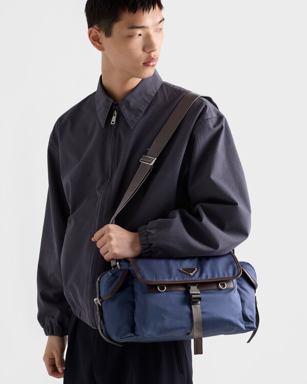 Re-Nylon and leather shoulder bag - Aviation Blue Re-Nylon and leather shoulder bag - Aviation Blue