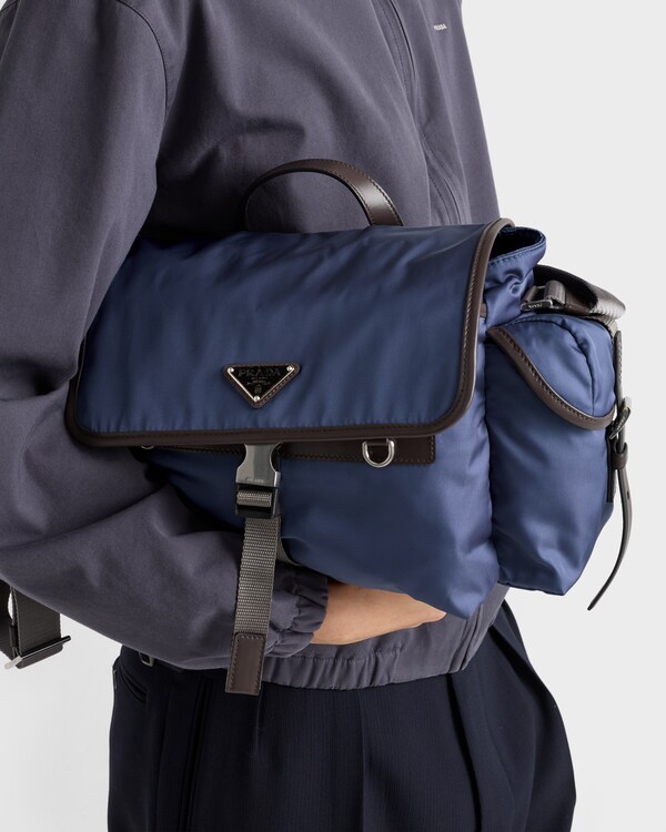 Re-Nylon and leather shoulder bag - Aviation Blue Re-Nylon and leather shoulder bag - Aviation Blue