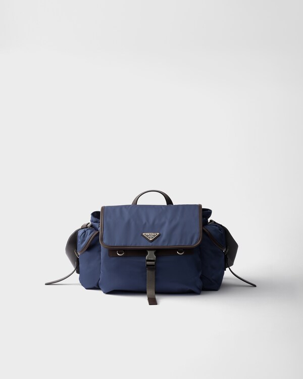 Re-Nylon and leather shoulder bag - Aviation Blue Re-Nylon and leather shoulder bag - Aviation Blue