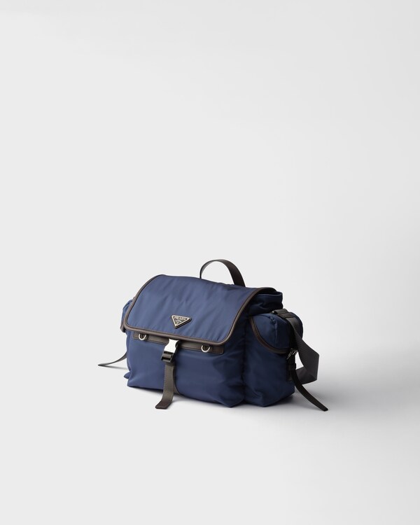 Re-Nylon and leather shoulder bag - Aviation Blue Re-Nylon and leather shoulder bag - Aviation Blue
