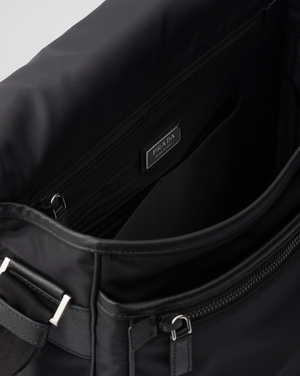 Re-Nylon and Saffiano leather shoulder bag - Black Re-Nylon and Saffiano leather shoulder bag - Black