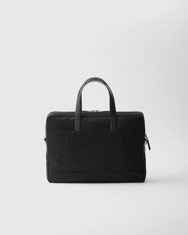Re-Nylon and Saffiano leather briefcase - Black Re-Nylon and Saffiano leather briefcase - Black