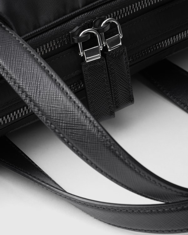 Re-Nylon and Saffiano leather briefcase - Black Re-Nylon and Saffiano leather briefcase - Black