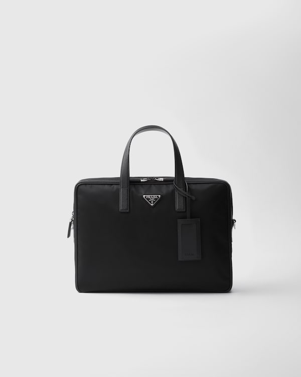 Re-Nylon and Saffiano leather briefcase - Black Re-Nylon and Saffiano leather briefcase - Black