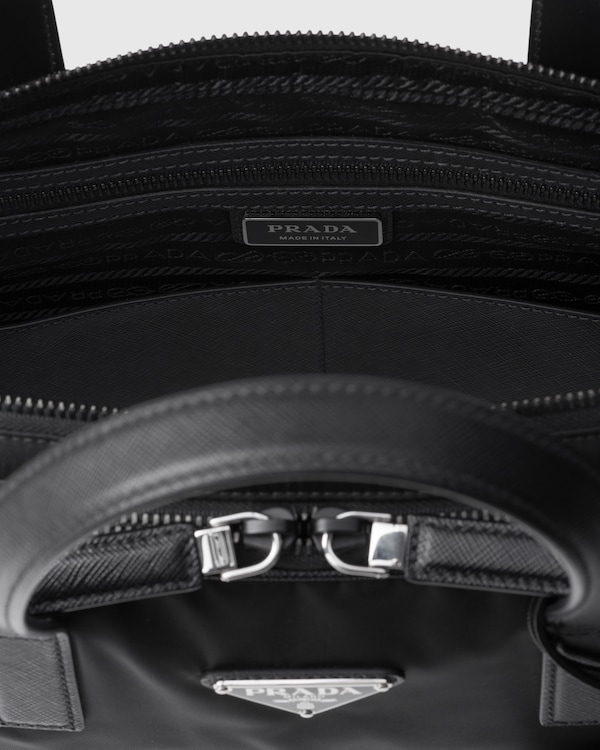 Re-Nylon and Saffiano leather briefcase - Black Re-Nylon and Saffiano leather briefcase - Black