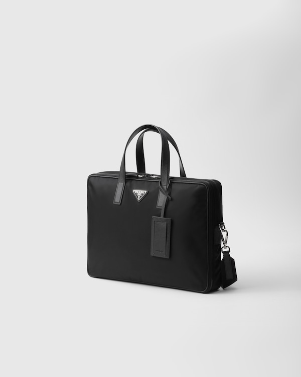 Re-Nylon and Saffiano leather briefcase - Black Re-Nylon and Saffiano leather briefcase - Black