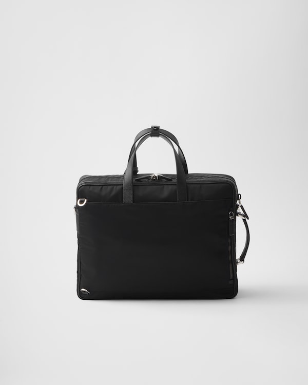 Re-Nylon and Saffiano leather briefcase - Black Re-Nylon and Saffiano leather briefcase - Black