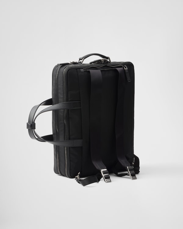 Re-Nylon and Saffiano leather briefcase - Black Re-Nylon and Saffiano leather briefcase - Black